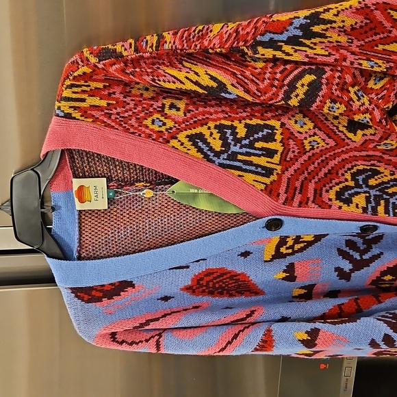 💕FARM RIO💕 Mixed Prints Cardigan  ~ Blue Tropical Magic + Tropical Stripes NWT - Picture 11 of 16